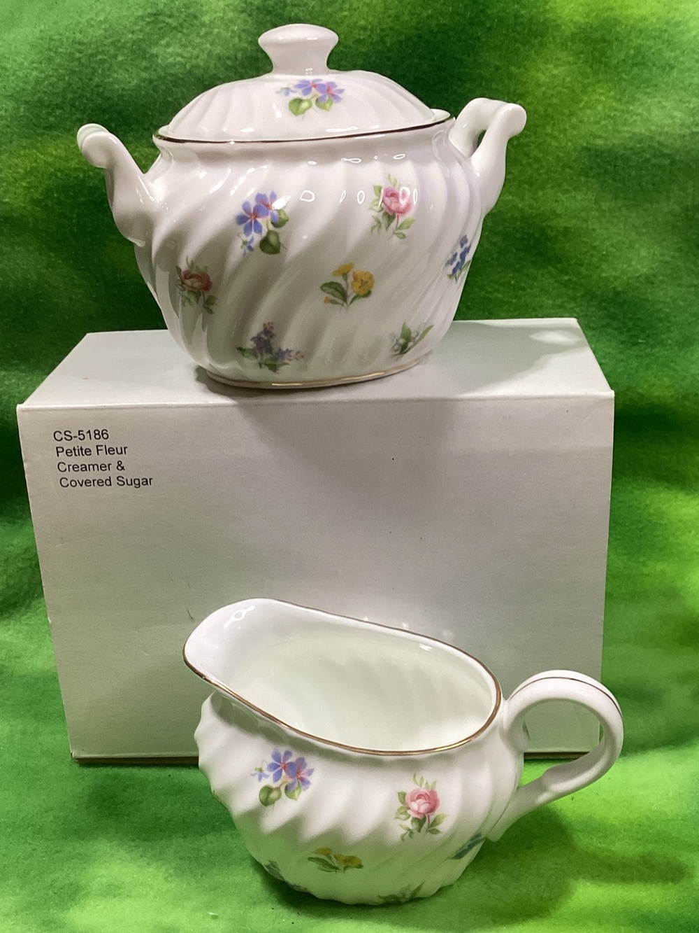 Salem Petite Fleur White Floral Covered Sugar & Creamer Set Fine Bone China NWB